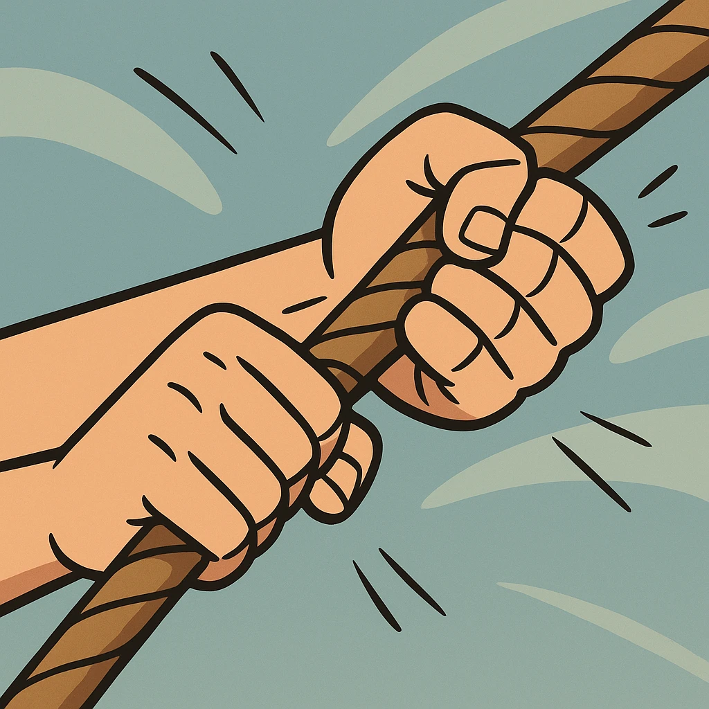 close-up of hands gripping a rope tightly, dynamic, action-focused emoji