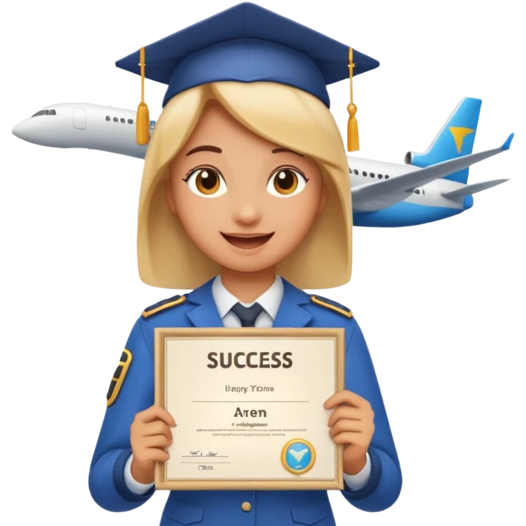 emoji student happy holding certificate IELTS 7.0, success, airplane, white background emoji