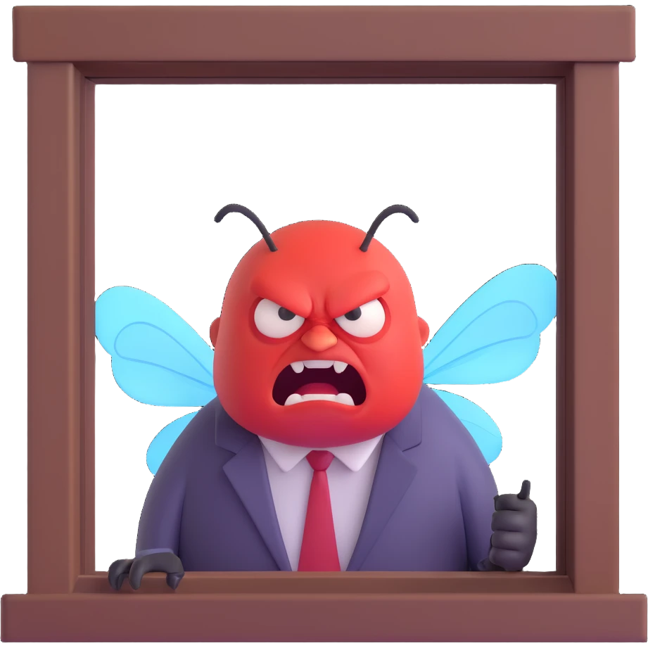 angry man, a fly on the window emoji