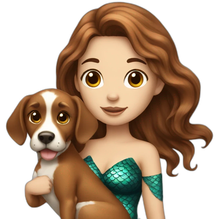 Brown haired mermaid with dog emoji