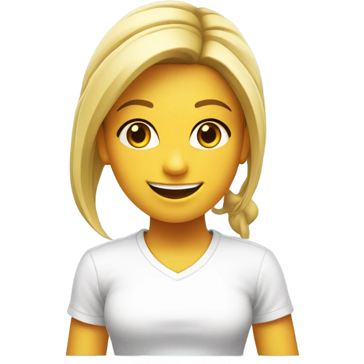 Blond girl smiling in white t-shirt with text Zumba emoji