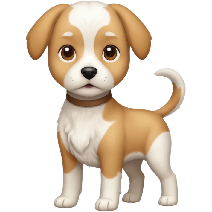 a full body white beagle x maltese x chi dog the size of a kelpie with light brown ears and a light brown patch on one eye emoji