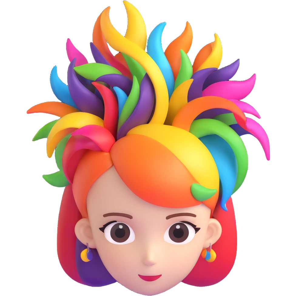 shiny 3D hairstyle with multiple colors emoji