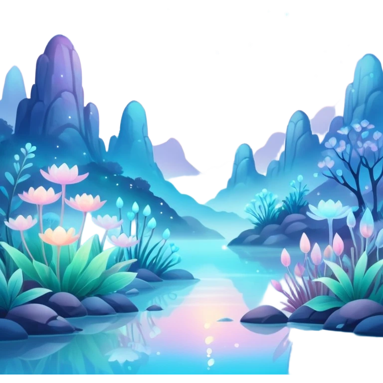 Ethereal dreamscape with pastel colors, bioluminescent nature, misty lighting, soft bokeh — whimsical and magical. emoji