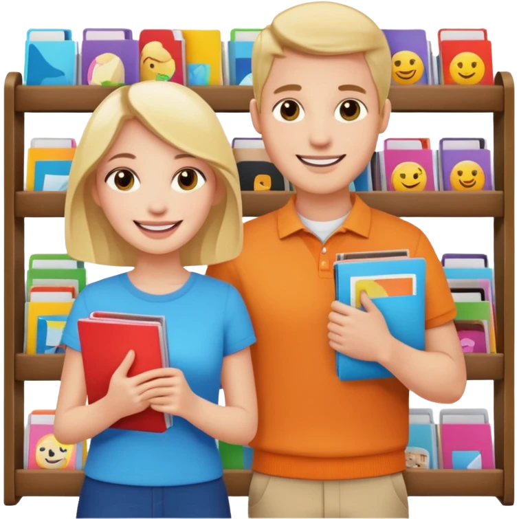 Duas Testemunha de jeová pregando com um display de revistas emoji