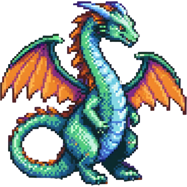 mystical wyrm with a long tail and large wings, colored green, blue, and purple emoji