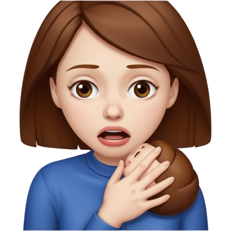 woman with brown hair choking herself emoji