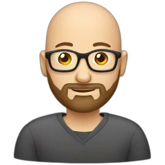 bald developer with beard programming on his computer emoji