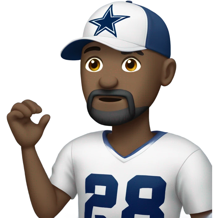 Bald white male with dark brown beard. He is holding dark blue Dallas Cowboys hat. He’s crying because he’s ashamed of being bald  emoji