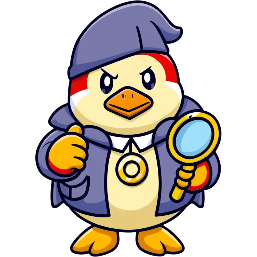 King Dedede from Kirby dressed as a detective, holding a magnifying glass, cartoon style emoji
