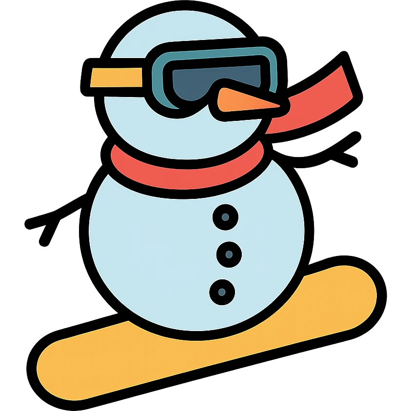 color outline icon style snowman with goggles snowboarding emoji