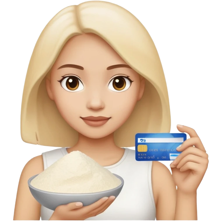 A girl with a credit card in one hand and a pile of flour  emoji