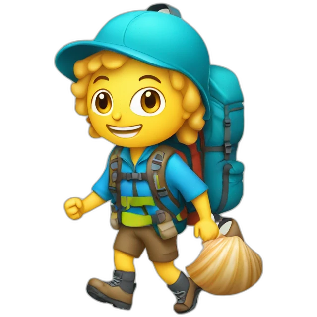 Hiker with scallop shell on bag emoji
