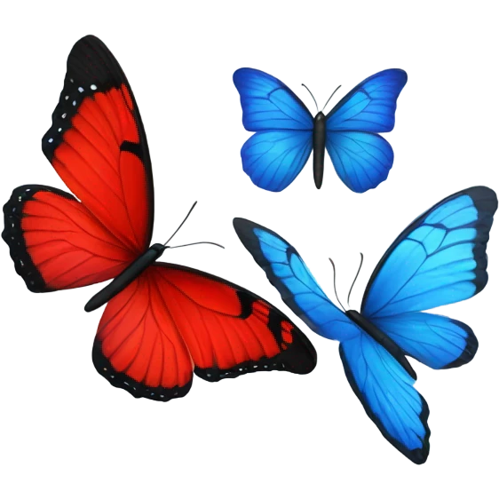 A red and a blue butterfly flying emoji