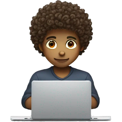 A boy with curly hair but behind the laptop, be a programmer emoji