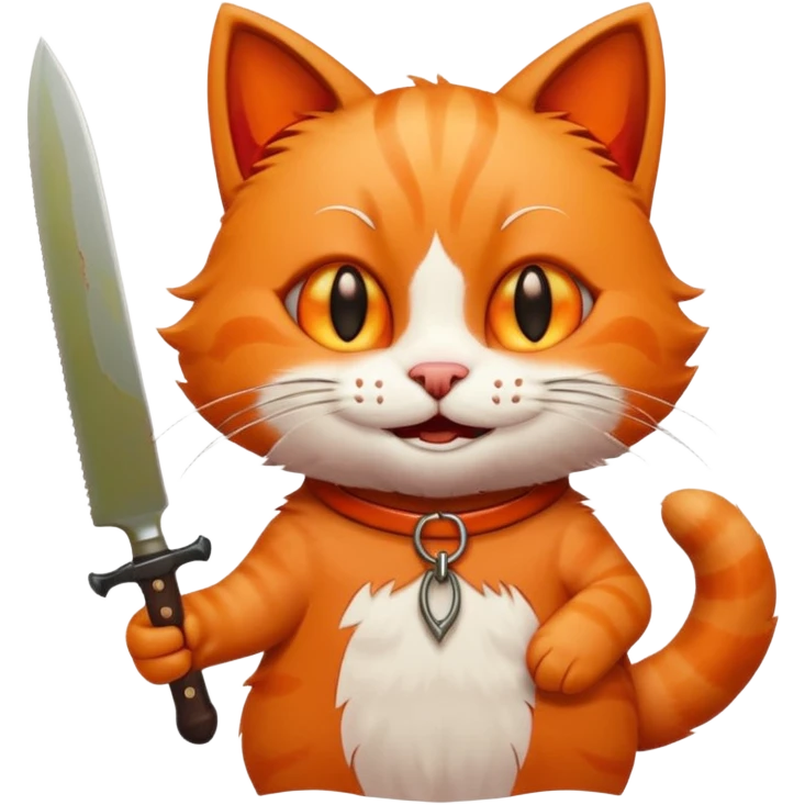 a smile cat, it's hands have a knife with blood emoji
