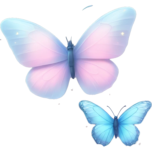 Light blue butterfly facing a light pink butterfly with trails of sparkles emoji