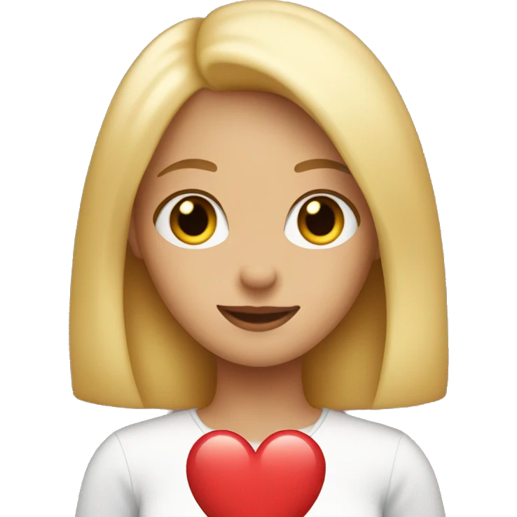 blonde with bob and brown eyes holds a heart in her hand emoji