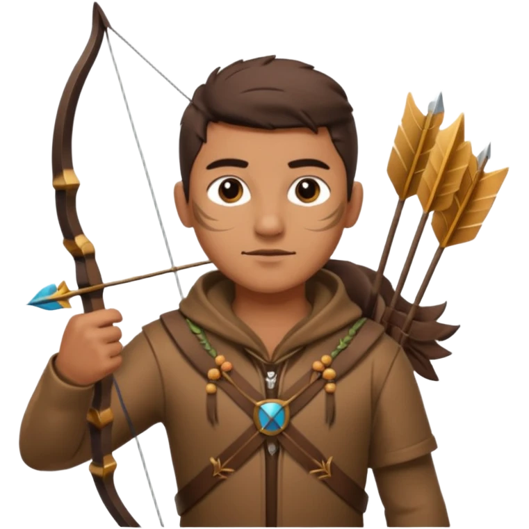 The classic hunter image with a bow and arrow on his back, dressed in brown with some animal made decorations emoji