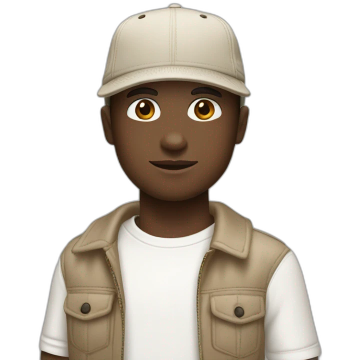 man in a burberry cap with a white t-shirt with white skin colour emoji