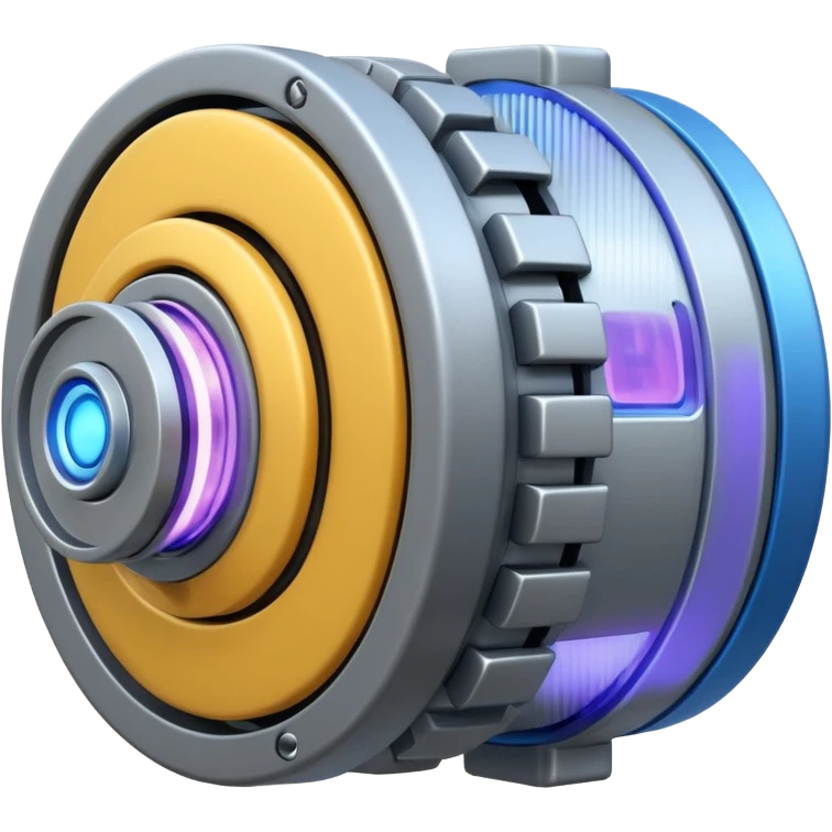 Powerful modern gray engine emoji, thick industrial metal body, rotating inner parts, glowing energy core. emoji