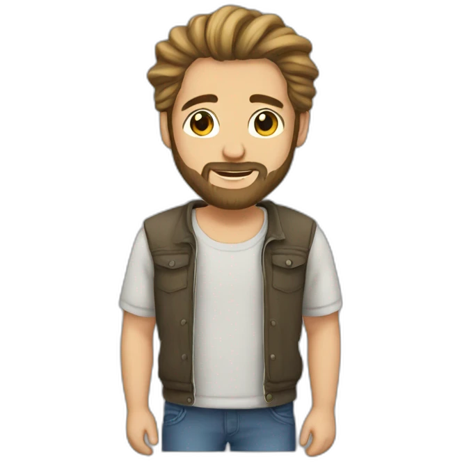 man with man bun and beard with t shirt emoji