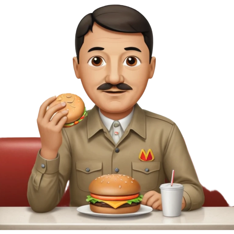 adolf hitler holding a big mac while sitting in a diner emoji