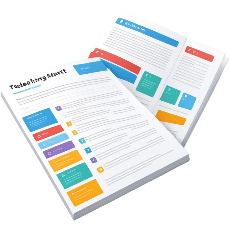  folded marketing sheet with colored tabs and layout lines emoji