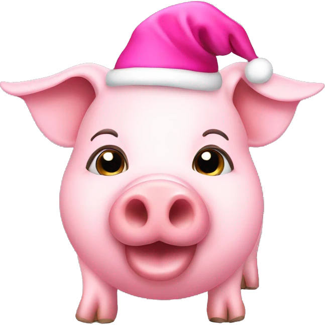 Cute pig with pink Christmas hat emoji