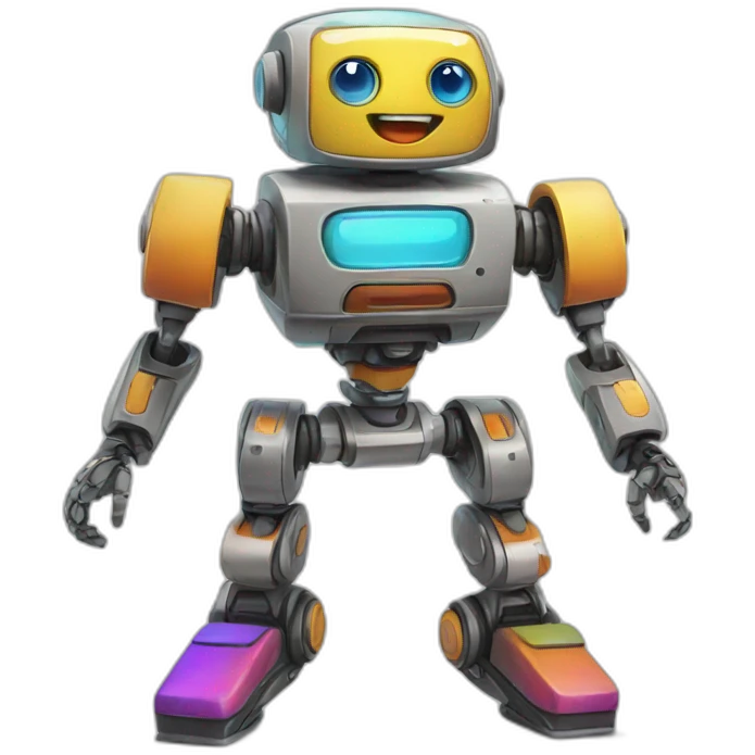 a cheerful multi-colored jumping robot emoji