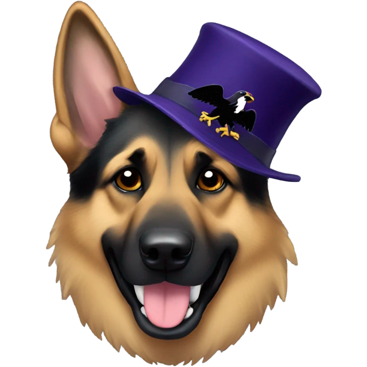 German shepherd wearing a ravens hat emoji