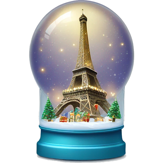 Eiffel Tower with Christmas lights inside snow globe emoji