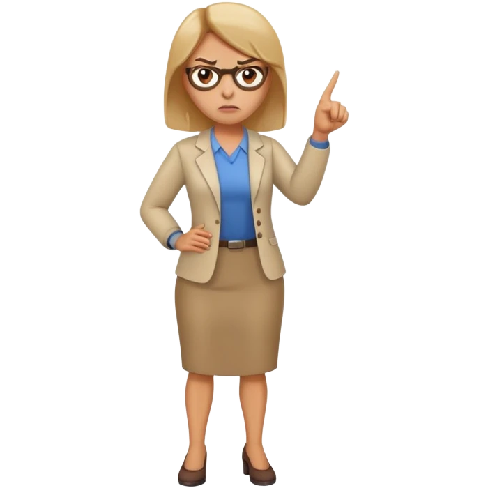 full body angry female teacher without glasses pointing finger emoji