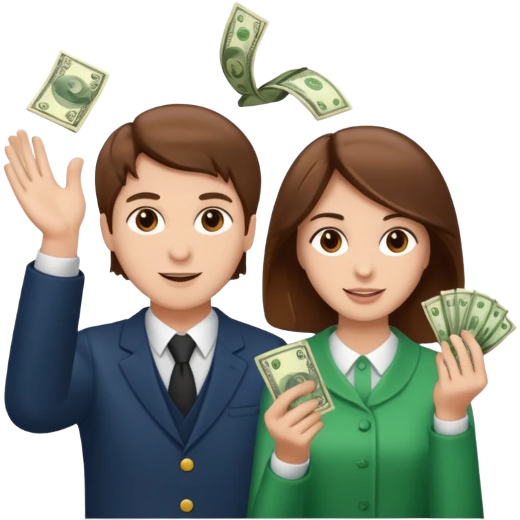 Couple in brown hair throwing money emoji