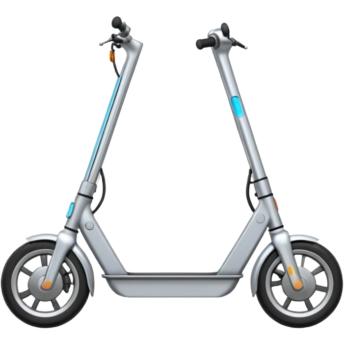 A futuristic electric scooter emoji made of silver chrome, sleek minimal frame, smooth metallic surface, subtle reflections, modern urban design, iOS emoji style, centered, clean white background emoji
