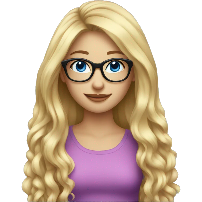 Long blonde hair, blue eyes and black glasses girl emoji