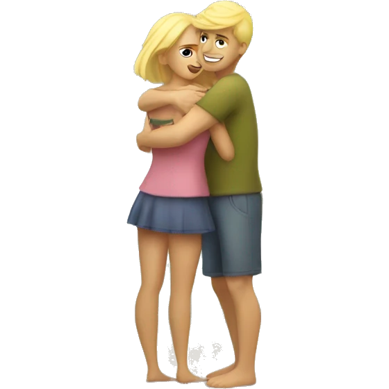 A couple of lovers, a blond guy, hugs a brunette girl at the sea emoji