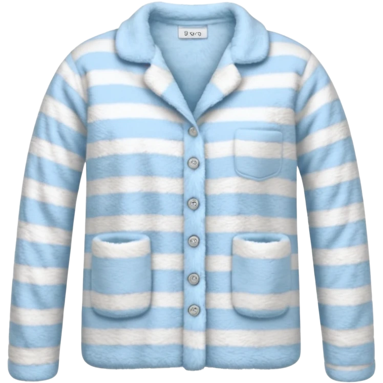 emoji of an isolated fluffy fleece pajama top with soft pastel vertical stripes, plush fuzzy texture, light grey and pastel blue tones, button-down long sleeves, neatly folded flat-lay, no person, no body, no mannequin, cozy warm winter mood, soft shading emoji