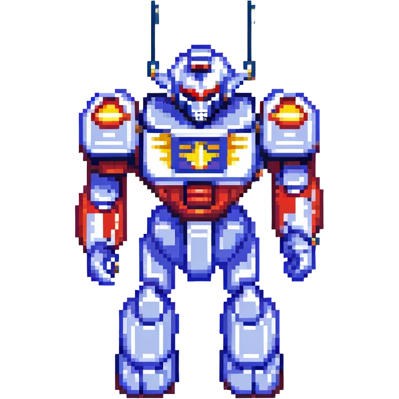 Voltes V robot in classic 8-bit pixel art style, reminiscent of retro video games, detailed and colorful emoji