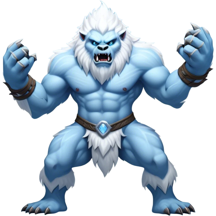Cinematic Realistic WoW Yeti Portrait, captured in a dynamic, battle-ready stance, muscles rippling beneath dense fur of icy white and pale blue. His piercing ice-blue eyes blaze with raw power as frost clings to his form, rendered with dramatic natural lighting and high shine, exuding fierce, untamed strength in the midst of a wintry combat pose. emoji