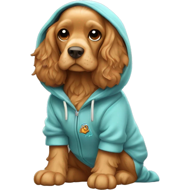 Cocker spaniel wearing a hoodie with the logo of Toncoin emoji