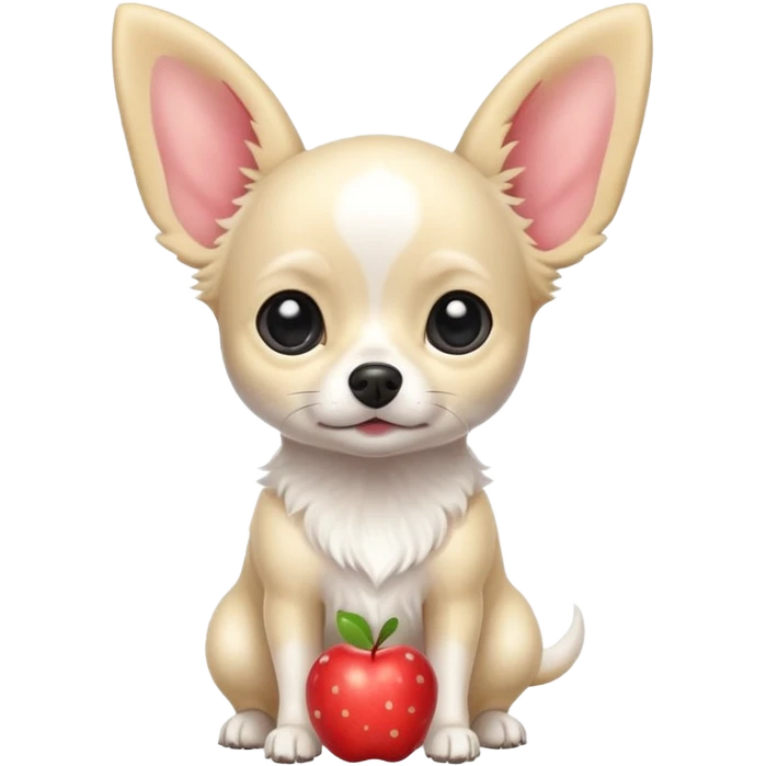 Apple head white Chihuahua with black dots. Big ears and big eyes. Full body emoji