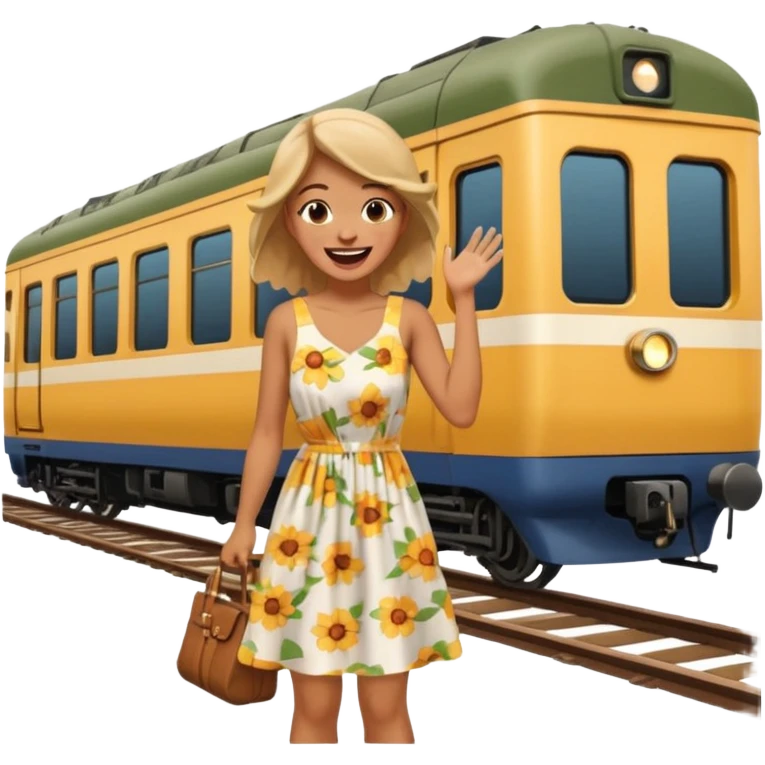 laughing woman infront of train emoji