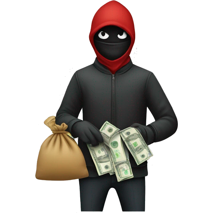 Thief stealing a bag of money that has the word Toptier embroidered on it emoji