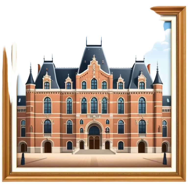 Cinematic Realistic Rijksmuseum Landmark Emoji, depicted with the grand facade of the museum rendered in intricate detail and soft, historical lighting. emoji