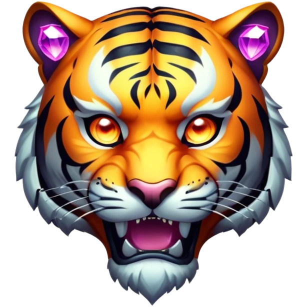 tiger face in Path of Exile 2 style with dark fantasy elements and gem powers for Twitch emote emoji