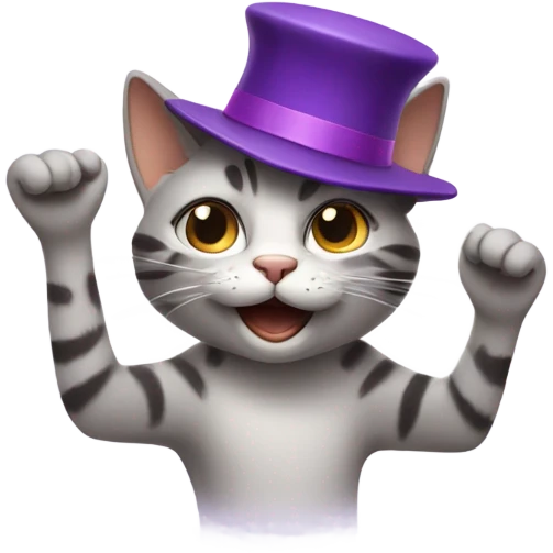 Cat wearing purple hat dancing emoji