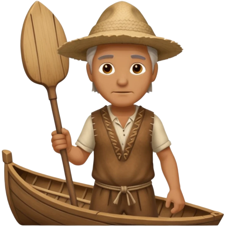 Ancient  man with animal skin clothes with boat  emoji