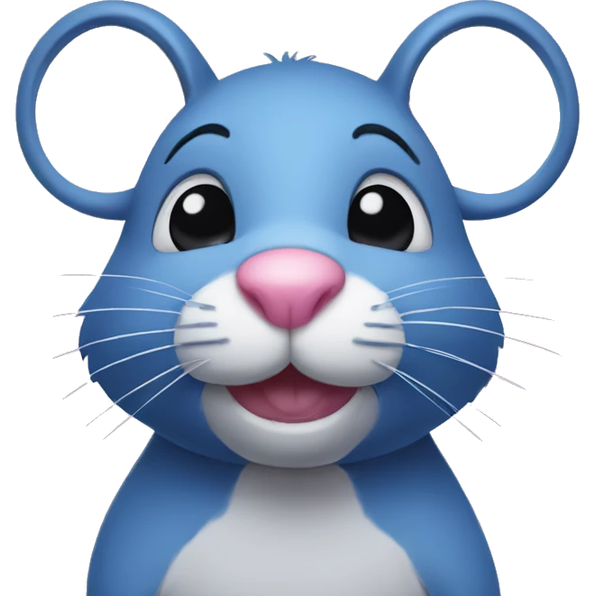 Blue rat with pink nose and black pupils emoji