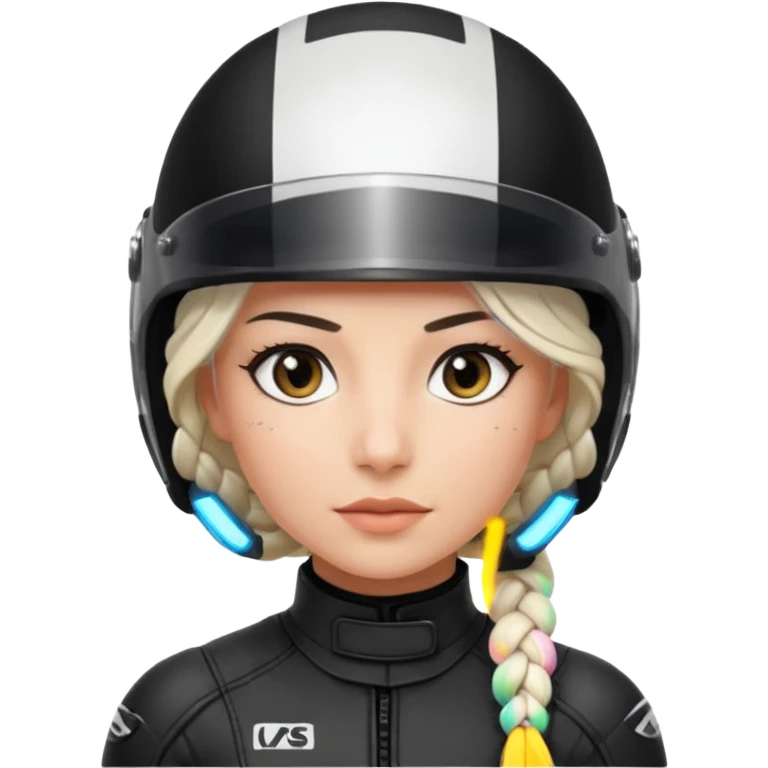 woman with white braided hair in black racer helmet emoji